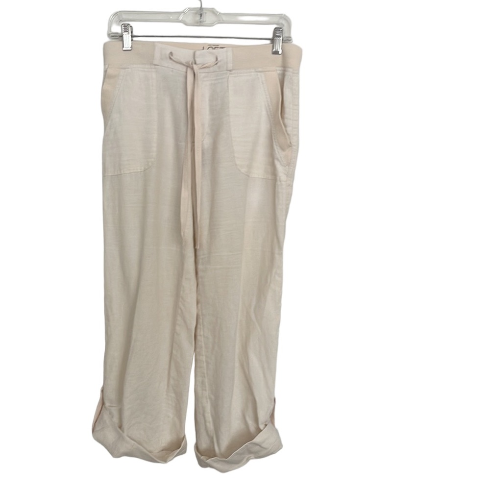 Vintage Loft linen drawstring button roll up cream pants